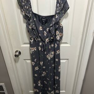 Torrid Gray Floral Maxi Dress with Ruffle Detail